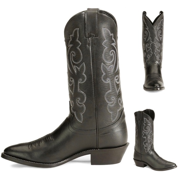 MEN’S Justin London 13” 1409 Black Leather Contrast Stitching Cowboy Boots - Picture 2 of 10